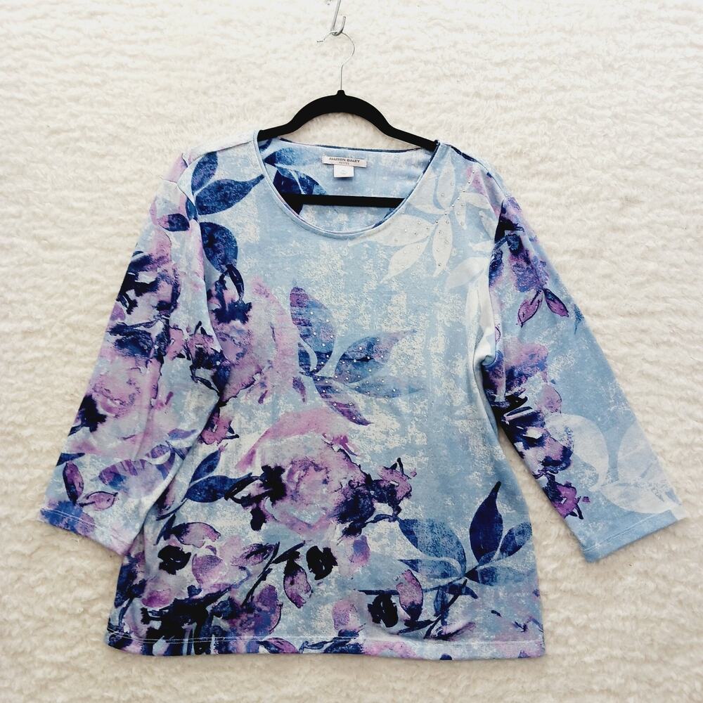 T-Shirt Top Purple Blue Bloomcore Rhinestone Whimsycore Soft Girl Casual Size PL